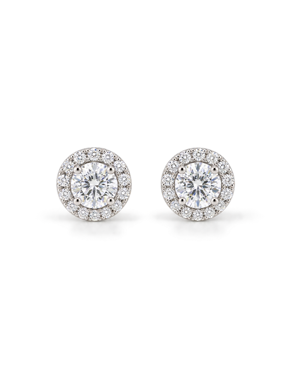 Petite Round-Cut Moissanite Halo Stud Earrings
