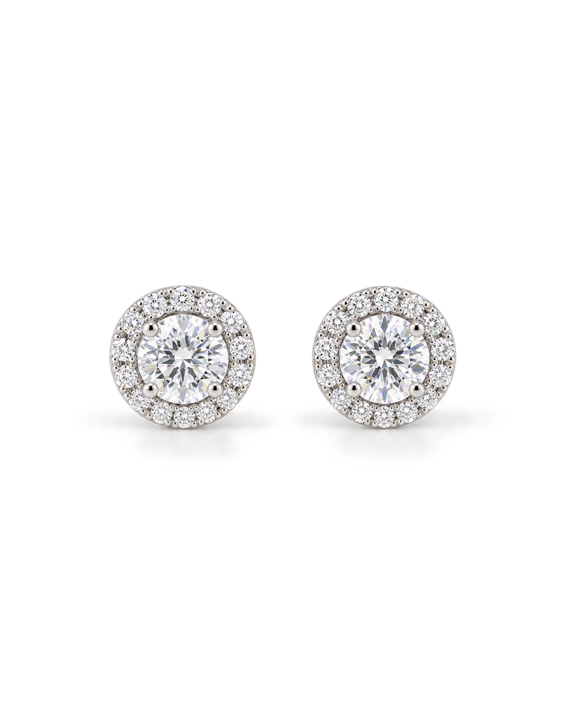 Petite Round-Cut Moissanite Halo Stud Earrings