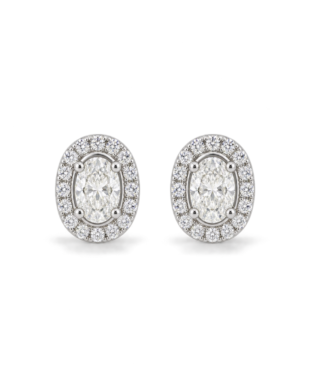 Oval-Cut Moissanite Pavé Halo Stud Earrings