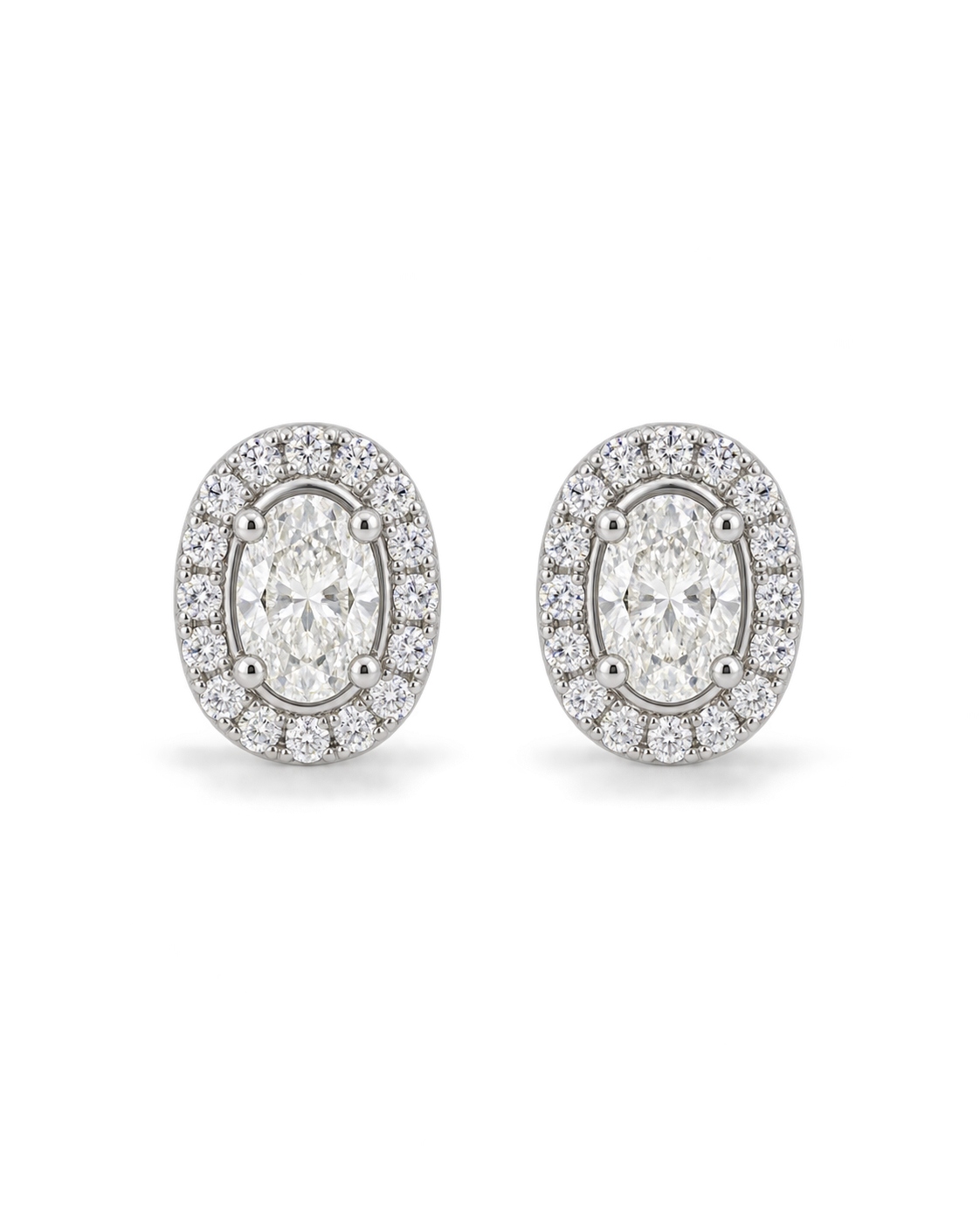 Oval-Cut Moissanite Pavé Halo Stud Earrings