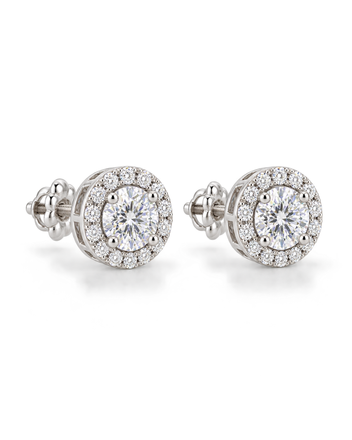 Petite Round-Cut Moissanite Halo Stud Earrings