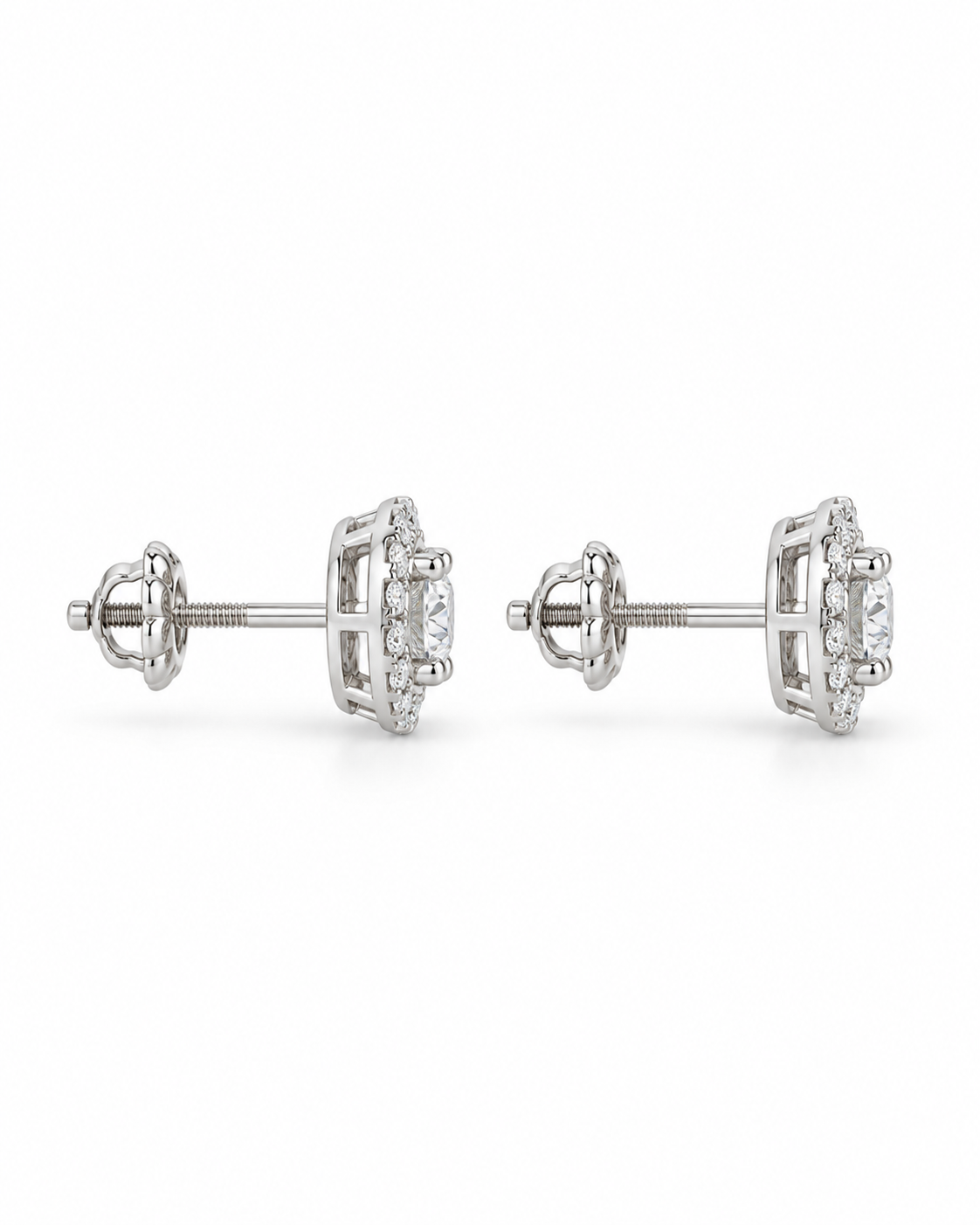 Petite Round-Cut Moissanite Halo Stud Earrings