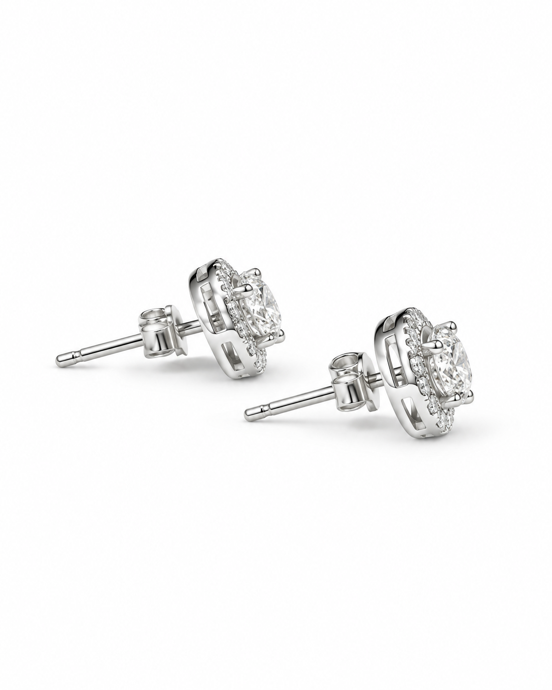 Oval-Cut Moissanite Pavé Halo Stud Earrings