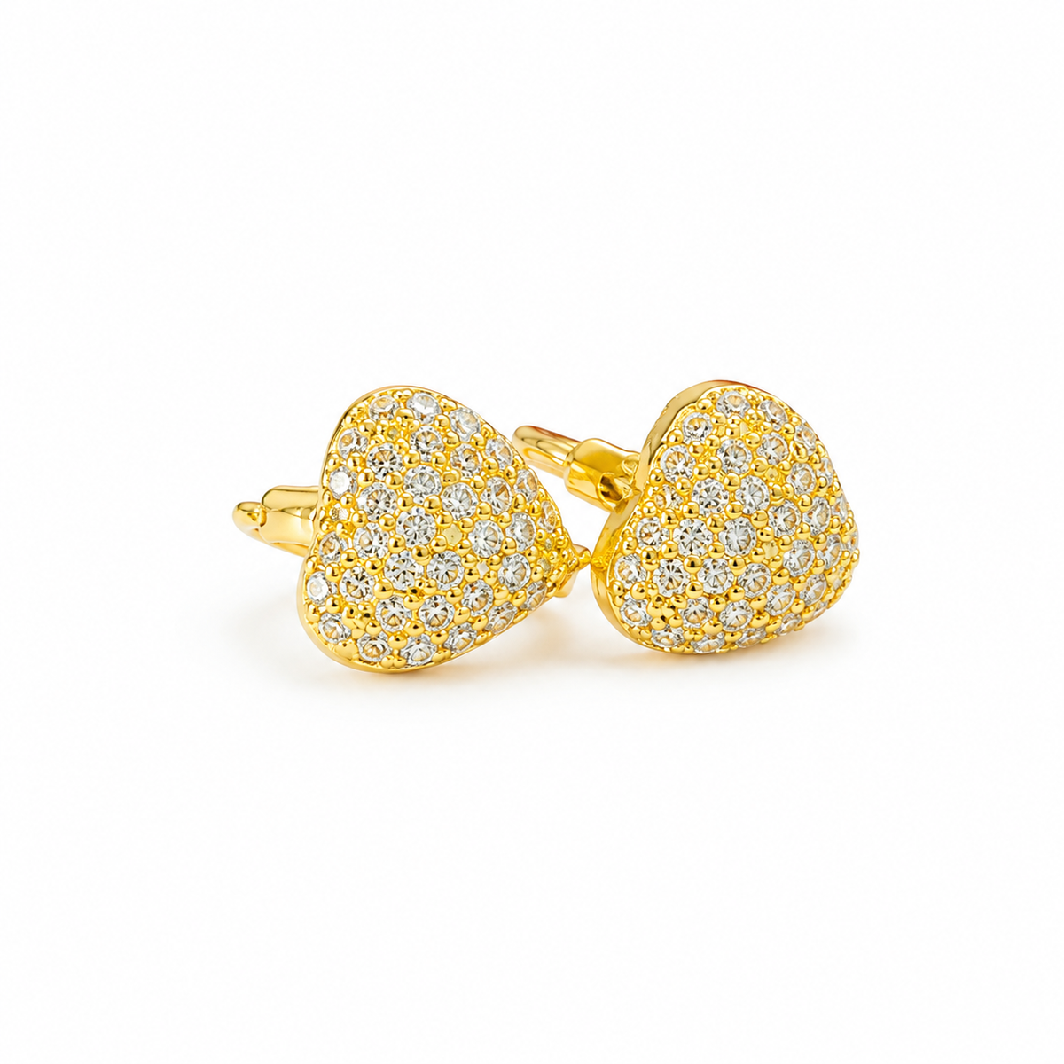 Gold-Finished Pave Heart Earrings
