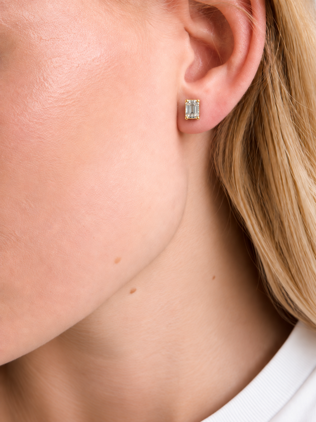 Emerald Cut Moissanite Studs