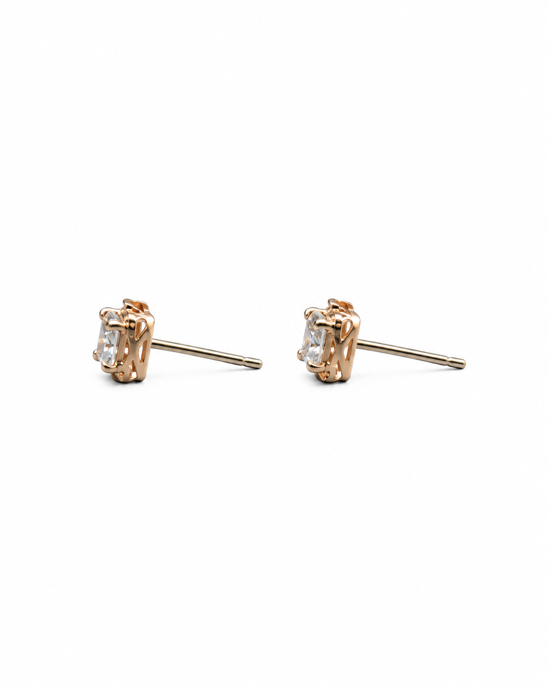 Rose Gold Finish Asscher-cut Halo Stud Earrings