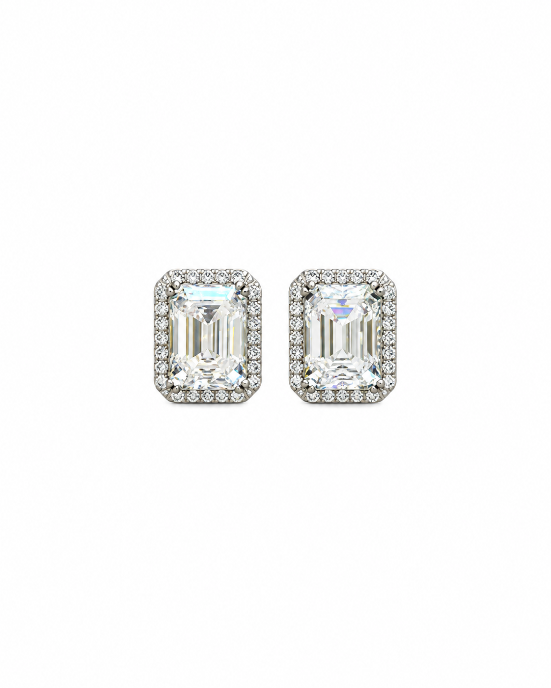 Sterling Silver Emerald-Cut Halo Stud Earrings