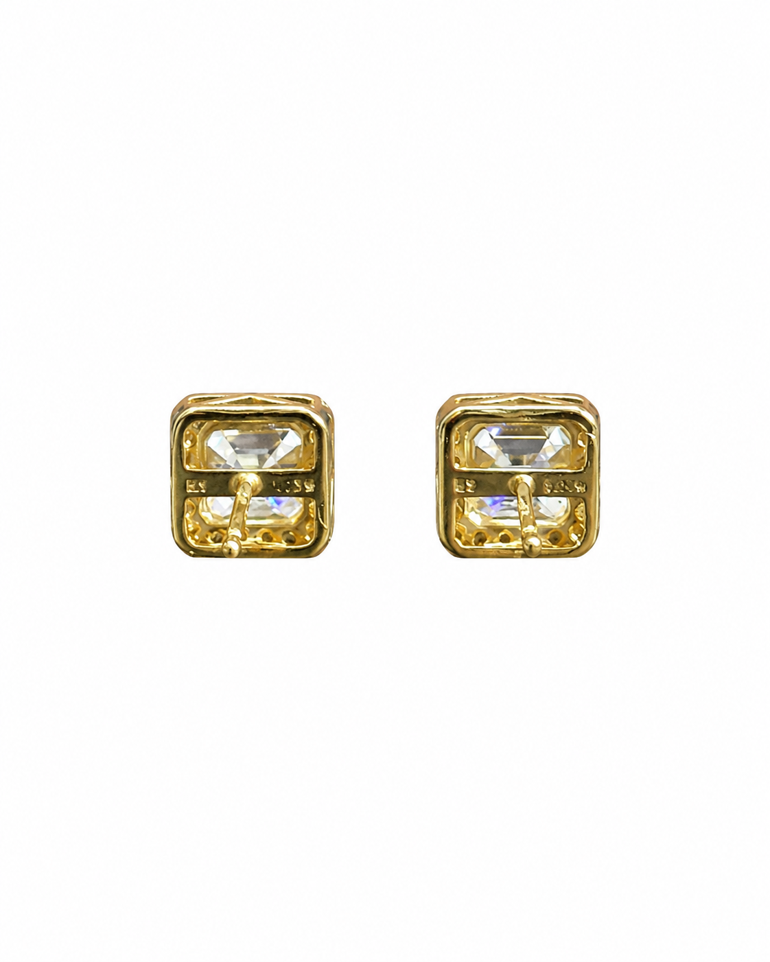 Gold Finish Asscher-Cut Halo Stud Earrings