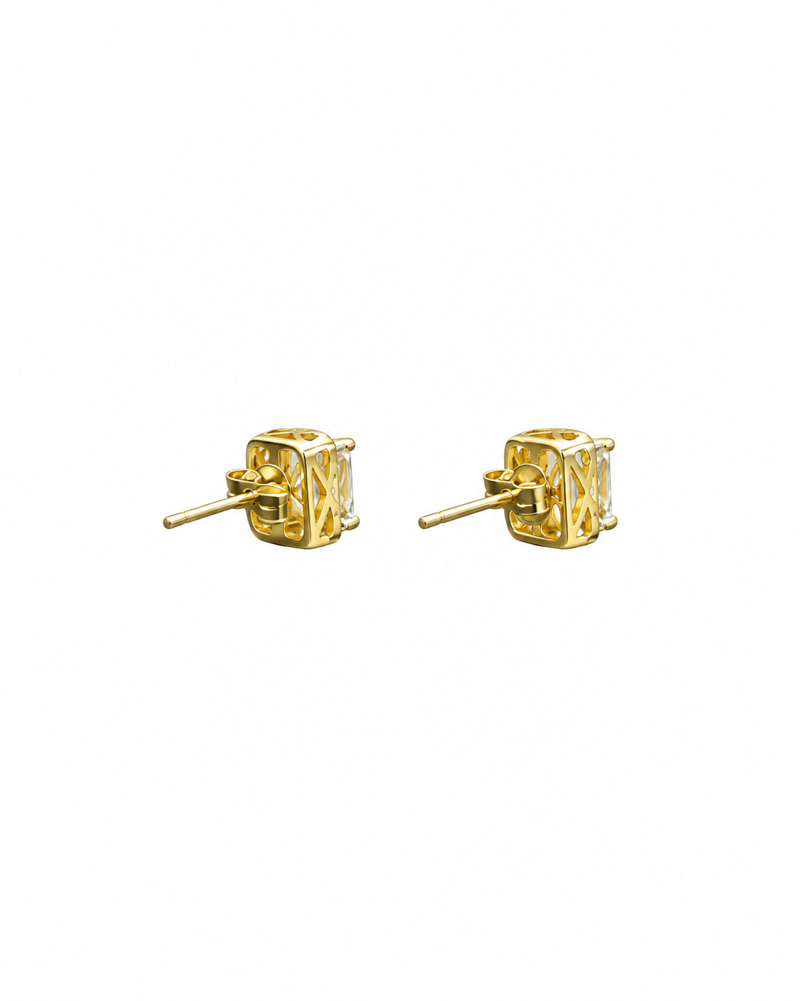Gold Finish Asscher-Cut Halo Stud Earrings
