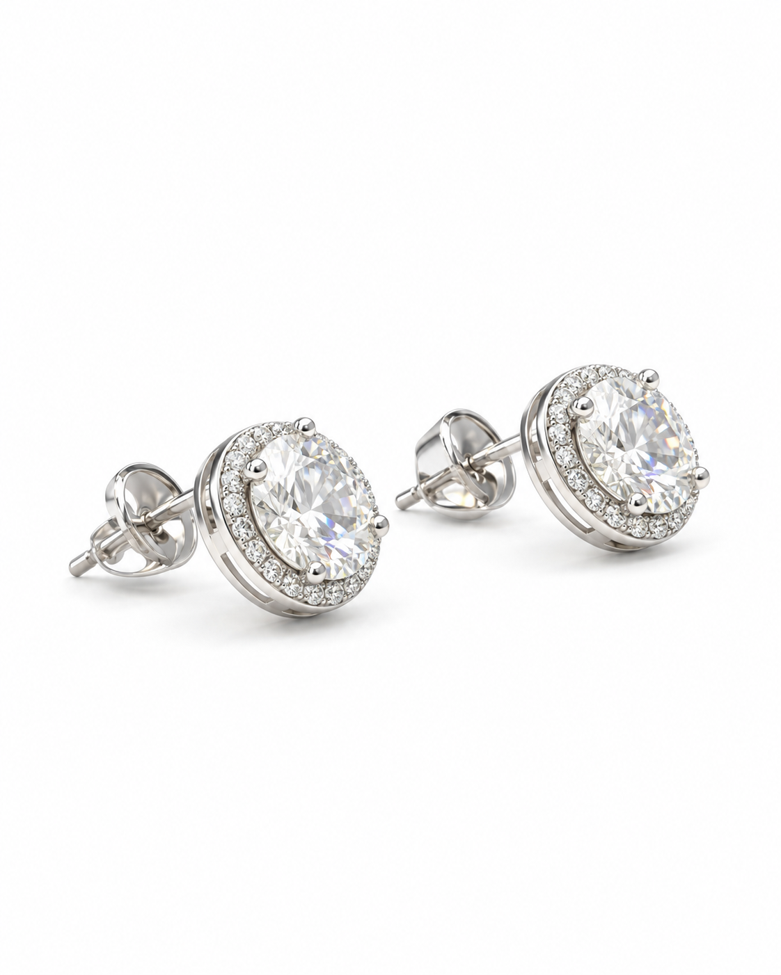 Round-cut Moissanite Halo Stud Earrings