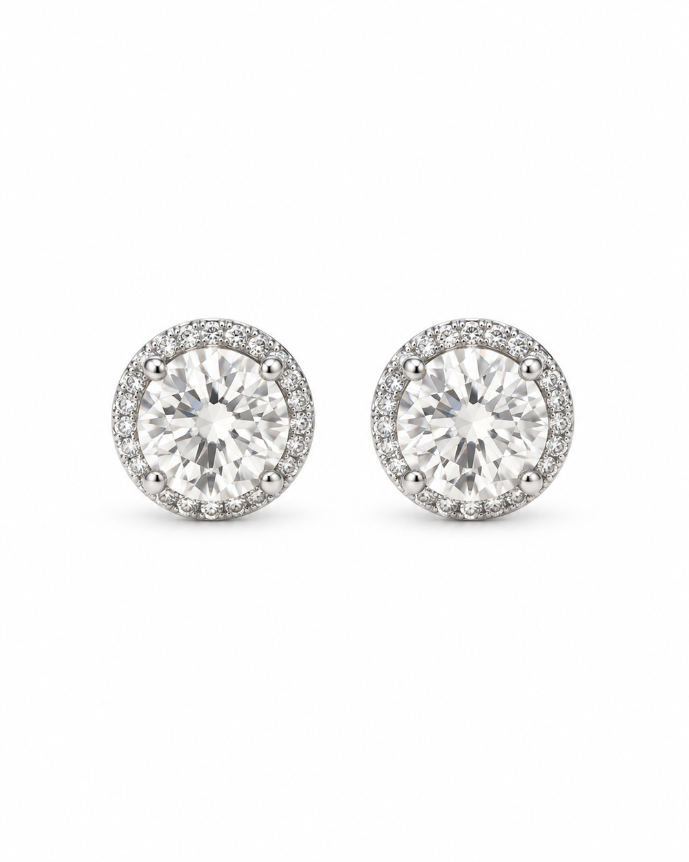 Round-cut Moissanite Halo Stud Earrings