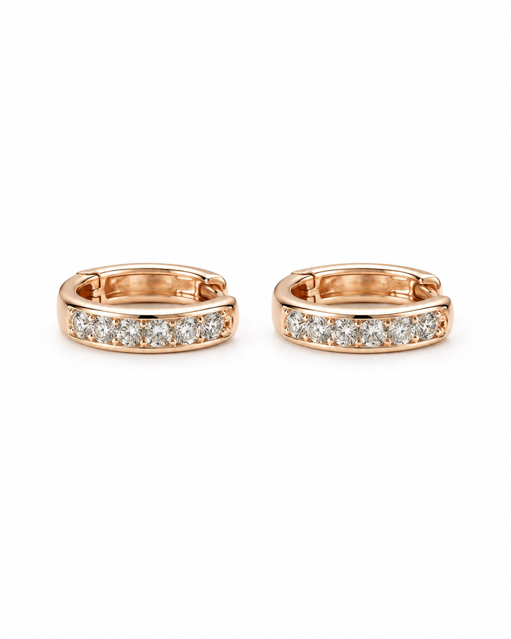 Single-row Pavé Huggie Hoop Earrings Rose Gold Finish