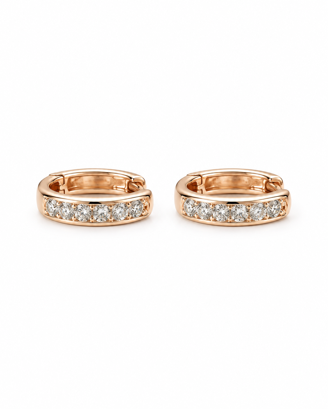 Single-row Pavé Huggie Hoop Earrings Rose Gold Finish