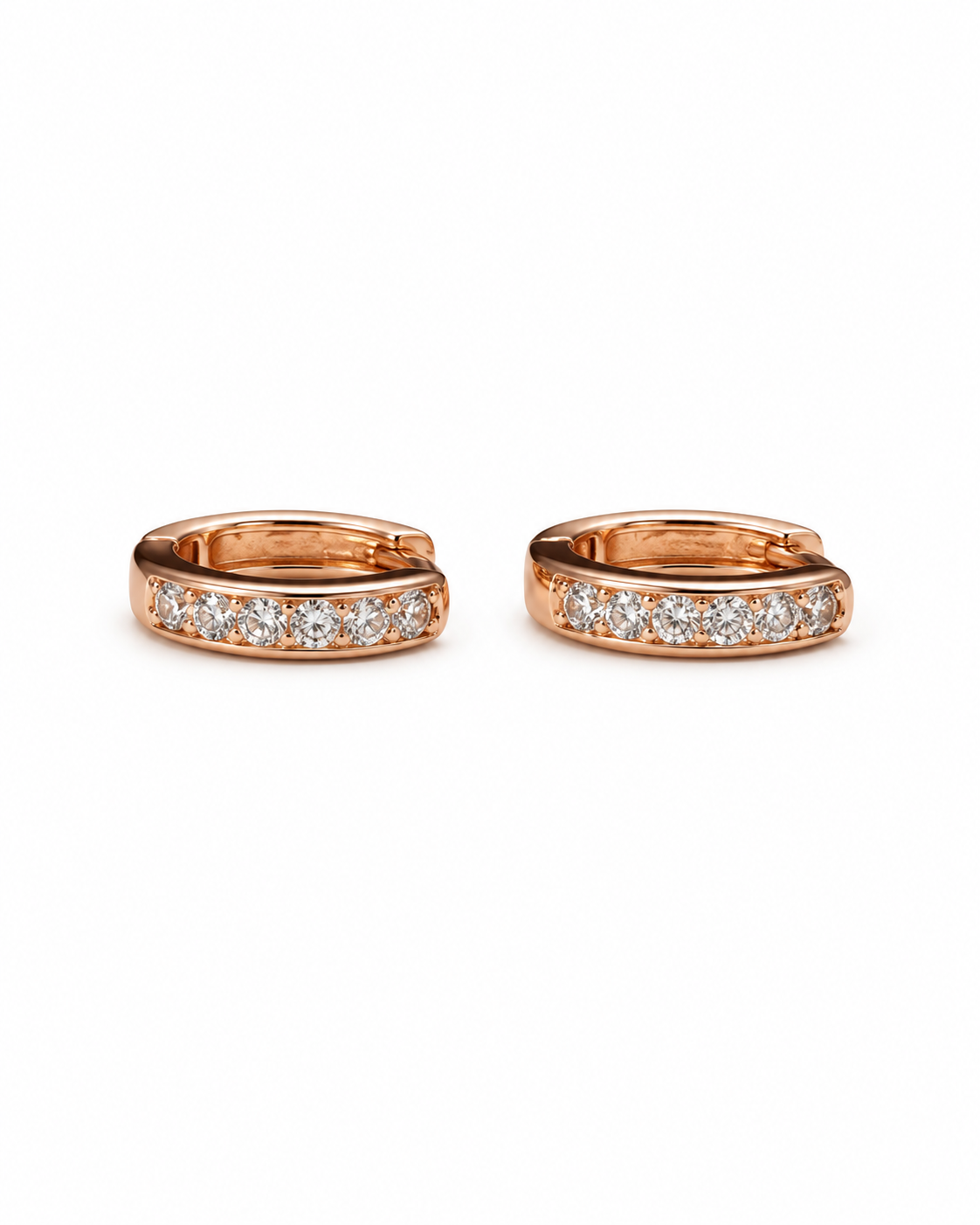 Single-row Pavé Huggie Hoop Earrings Rose Gold Finish
