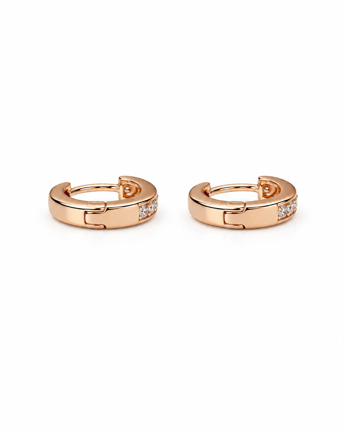 Single-row Pavé Huggie Hoop Earrings Rose Gold Finish