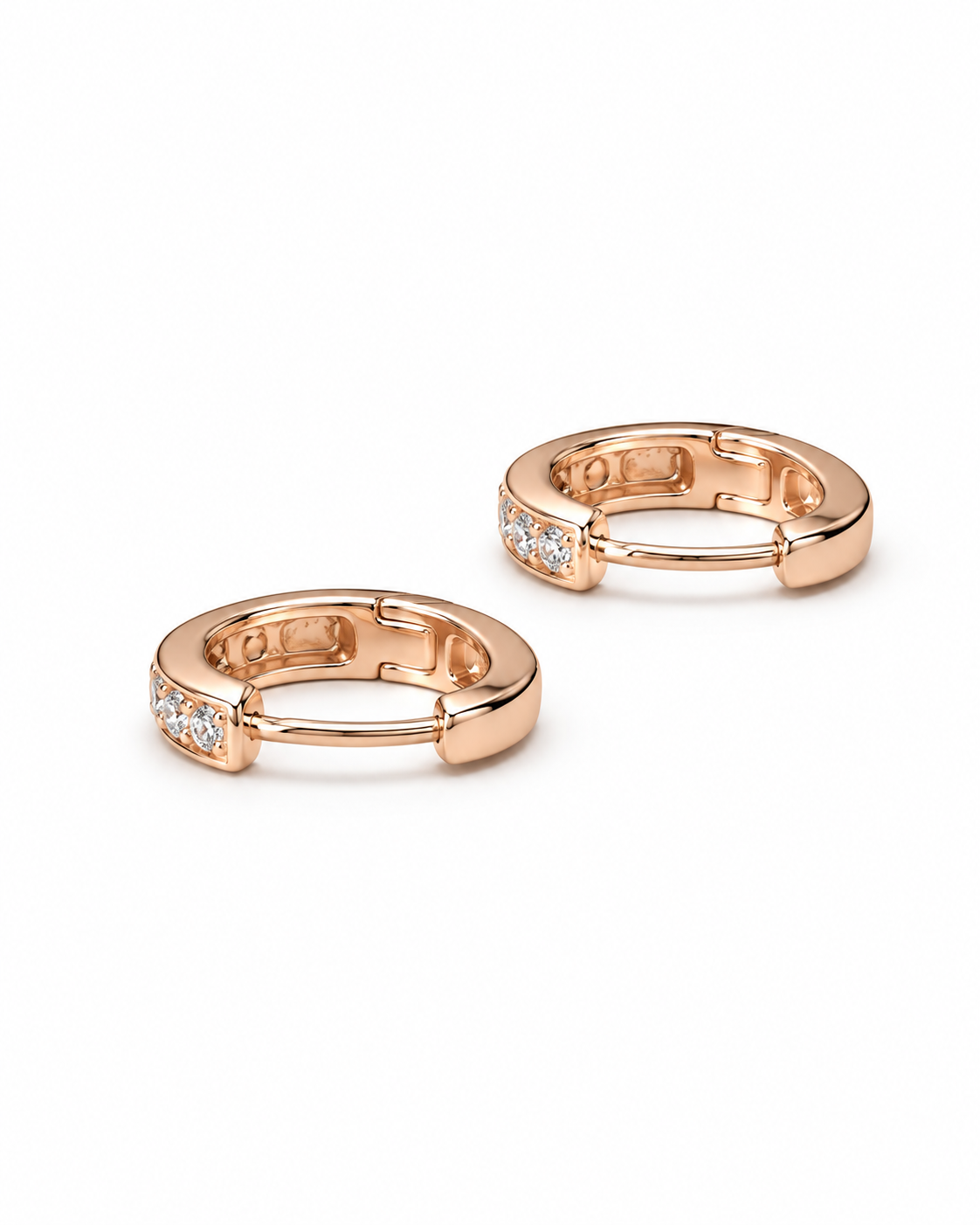 Single-row Pavé Huggie Hoop Earrings Rose Gold Finish