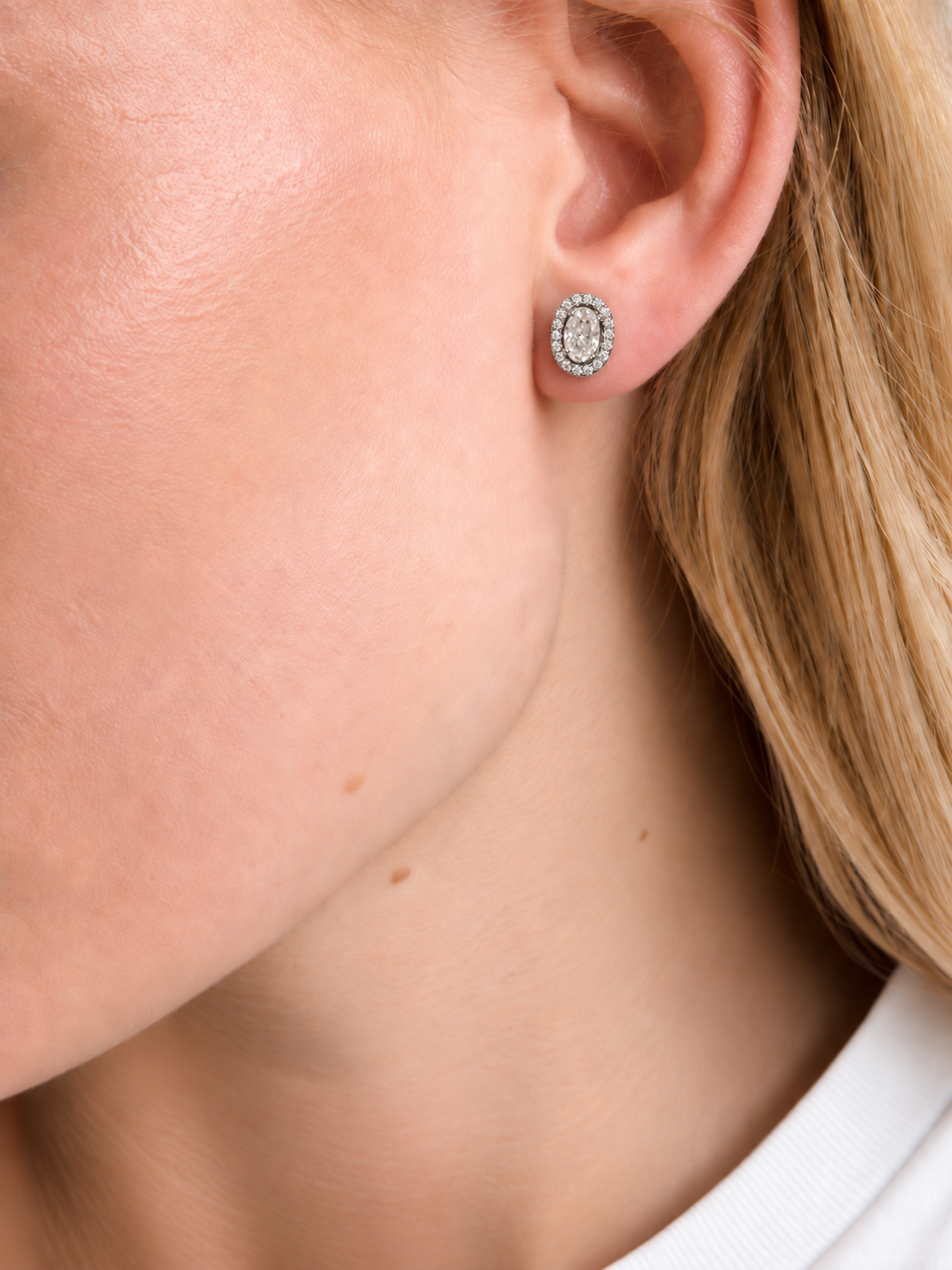 Oval-Cut Moissanite Pavé Halo Stud Earrings