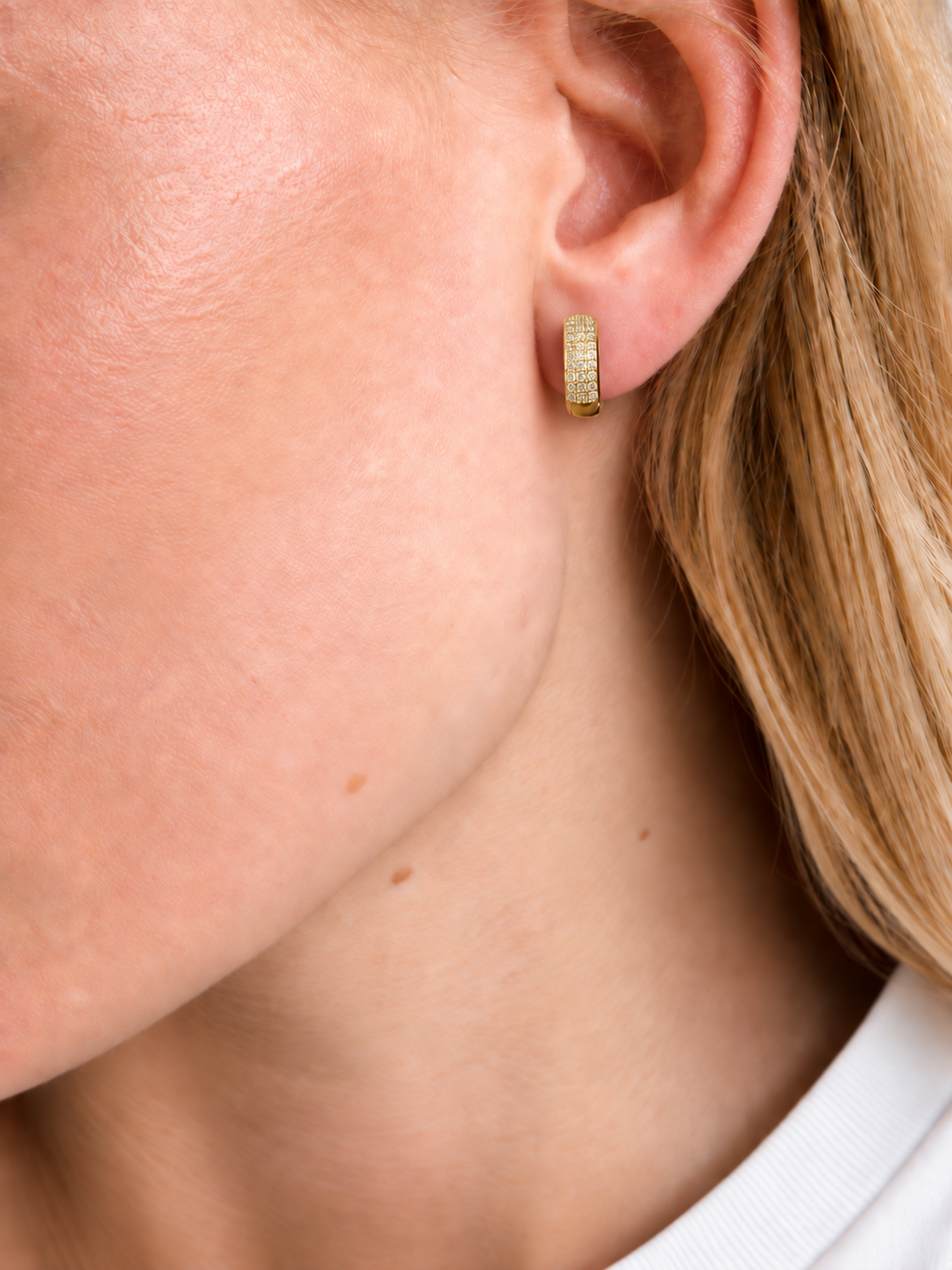 Three-row Pavé Huggie Hoop Earrings